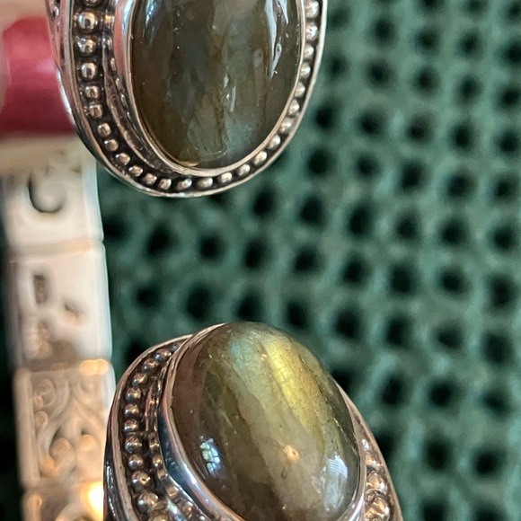 Samuel B Benham Labradorite Cabochons Ornate Bali Sterling 18K Cuff Bracelet - Picture 6 of 13